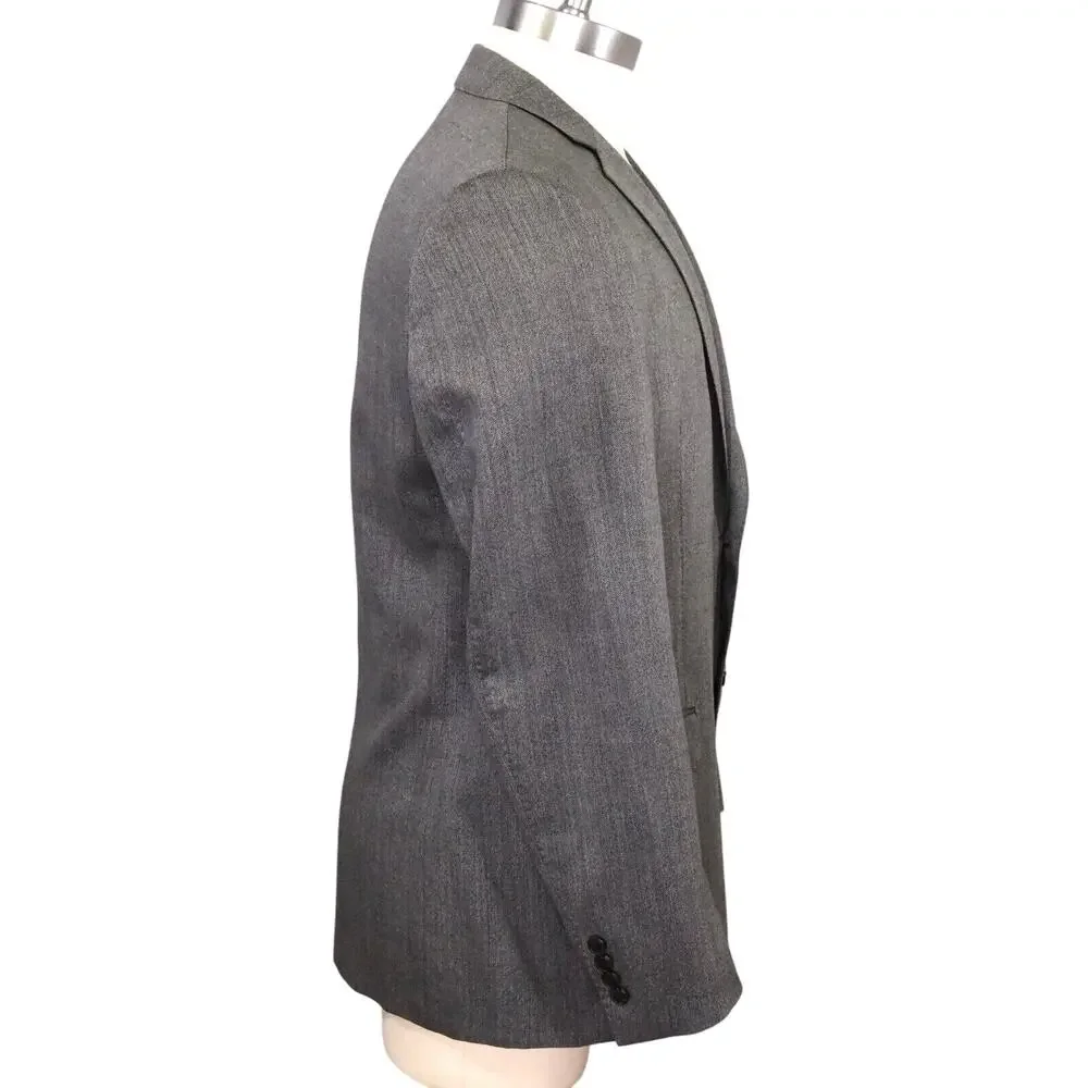 DKNY Sport Coat Mens 42L Gray Wool Herringbone Check Jacket Lined Blazer Career - Picture 6 of 16